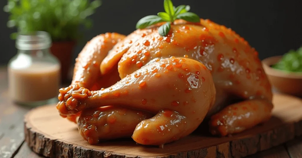 A pot on the stove with water and ingredients simmering to create simple chicken brine