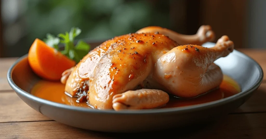 Ingredients for a basic simple chicken brine recipe: salt, sugar, water, and herbs in measuring cups and bowls