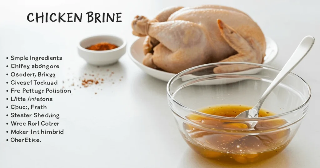 Step-by-step process of preparing simple chicken brine with salt, water, and spices in a mixing bowl