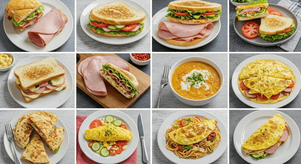 Several types of lunch meat including turkey, ham, and roast beef, arranged to demonstrate how to use lunch meat in various meal options